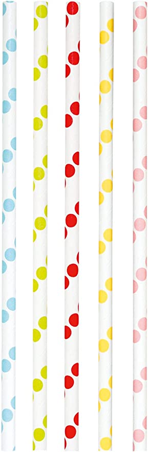 Paper Straws Bold Dots, approx. 19.7 cm long, Ø 6mm, 25 printed paper straws, eco-friendly, food-safe, for drinking, crafting and decorating