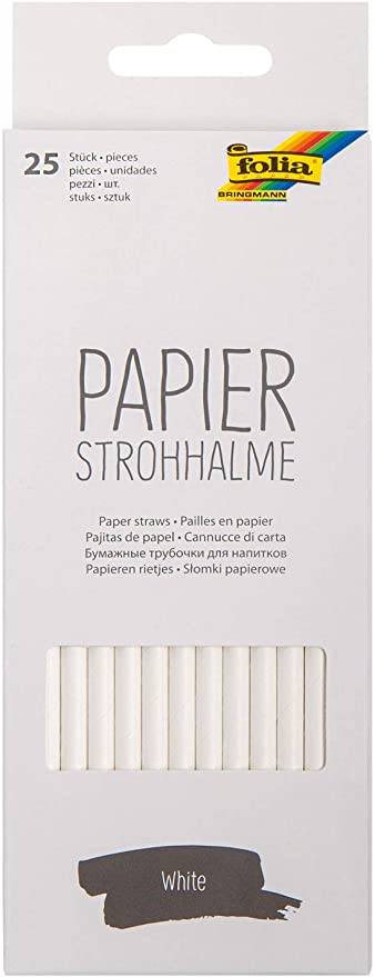 Paper Straws, white, approx. 19.7 cm long, Ø 6mm, 25 paper straws, eco-friendly, food-safe, for drinking, crafts and decorating
