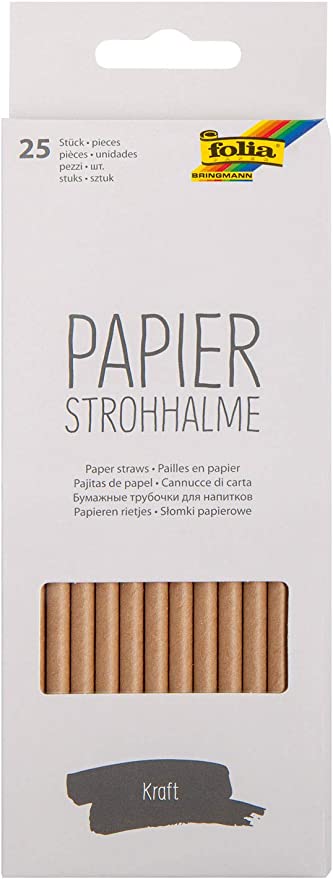 Kraft Paper Straws, approx. 19.7 cm long, Ø 6mm, 25 paper straws, eco-friendly, food-safe, for drinking, crafting, and decorating