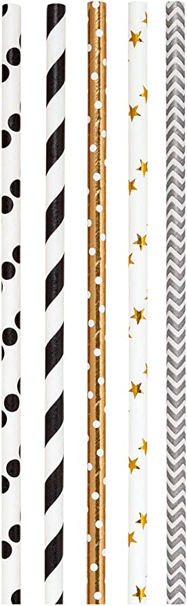 Papierstrohhalme Let´s Glam , ca. 19,7 cm lang, Ø 6mm, 25 bedruckte Strohhalme aus Papier, umweltfreundlich, lebensmittelecht, zum Trinken, Basteln und Dekorieren