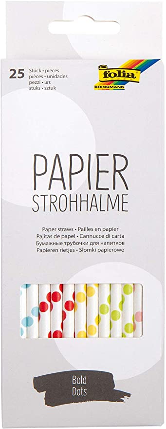 Paper Straws Bold Dots, approx. 19.7 cm long, Ø 6mm, 25 printed paper straws, eco-friendly, food-safe, for drinking, crafting and decorating