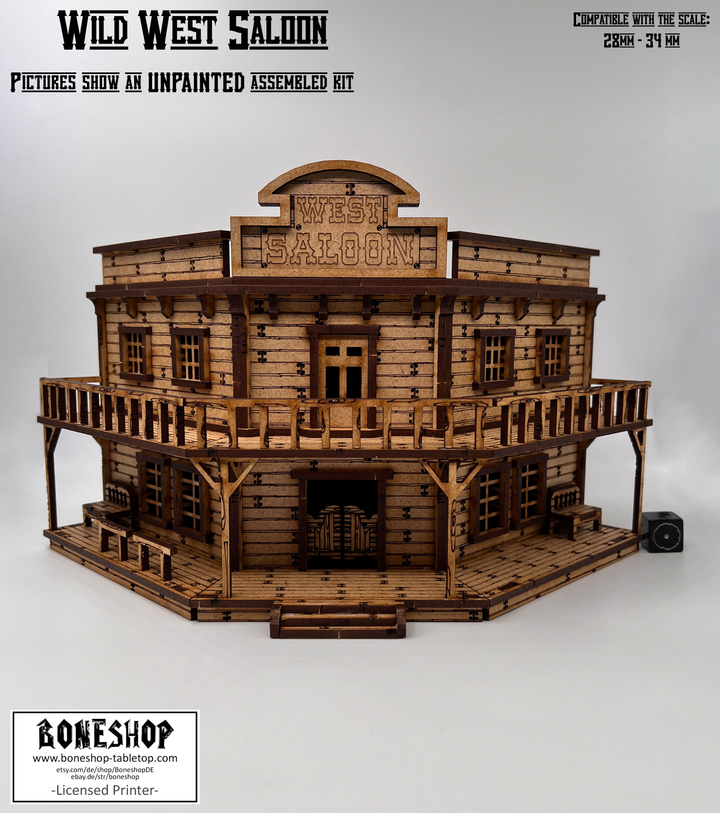 Wild West Saloon &amp; Möbel - kompatibel mit Miniaturen im Maßstab 28mm bis 34mm - Maßstab 1:56 - Boneshop - Lasercut Bausatz mit Anleitung