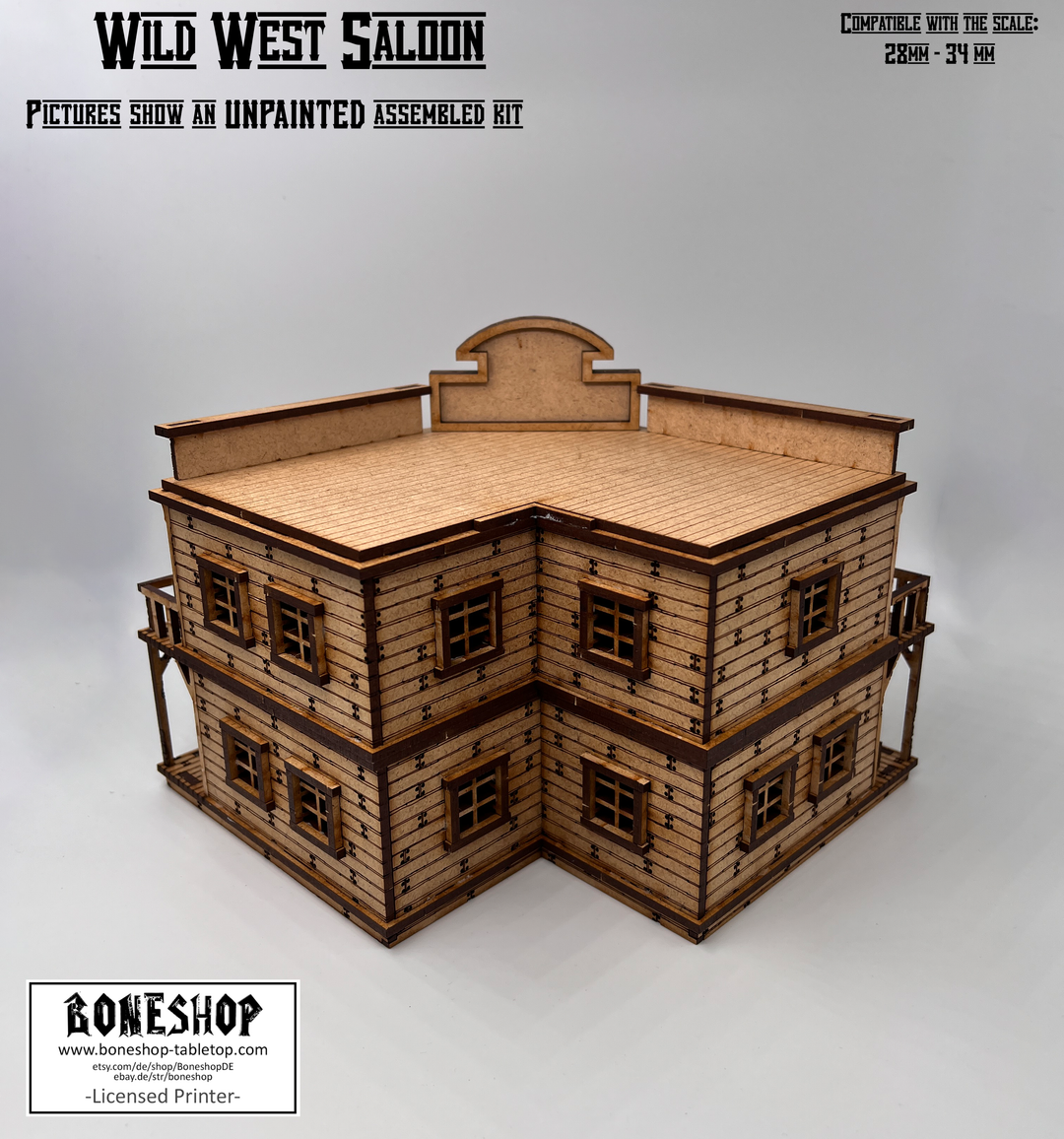 Wild West Saloon &amp; Möbel - kompatibel mit Miniaturen im Maßstab 28mm bis 34mm - Maßstab 1:56 - Boneshop - Lasercut Bausatz mit Anleitung