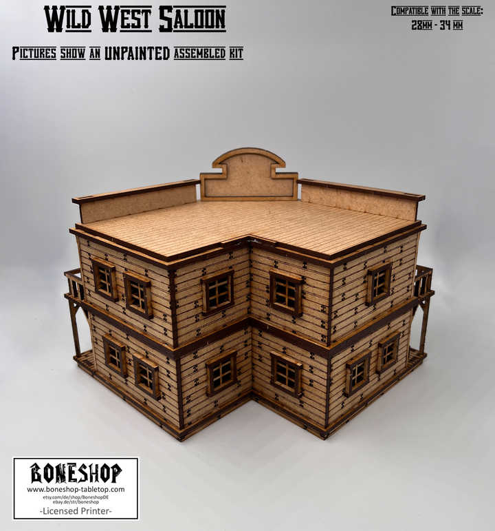 Wild West Saloon &amp; Möbel - kompatibel mit Miniaturen im Maßstab 28mm bis 34mm - Maßstab 1:56 - Boneshop - Lasercut Bausatz mit Anleitung