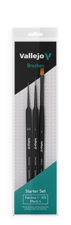 Vallejo - Precision / Effects - Starter Set - (Round No.1 &amp; 3/0 Triangular Handle, Flat No.4)