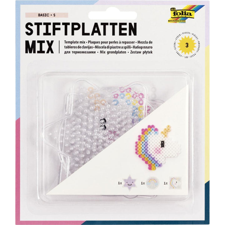 Iron-on Bead Pegboard Set with 3 transparent pegboards each for iron-on beads