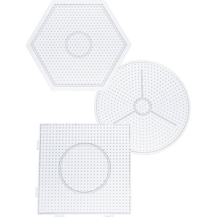 Iron-on Bead Pegboard Set with 3 transparent pegboards each for iron-on beads