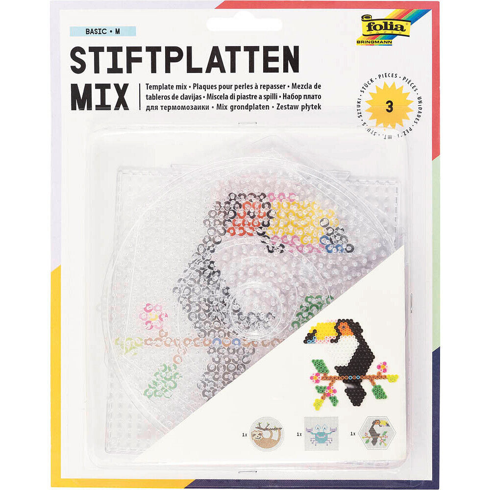 Iron-on Bead Pegboard Set with 3 transparent pegboards each for iron-on beads