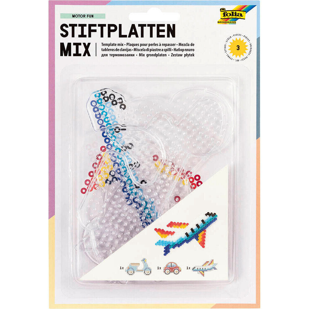 Iron-on Bead Pegboard Set with 3 transparent pegboards each for iron-on beads