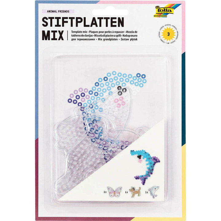 Iron-on Bead Pegboard Set with 3 transparent pegboards each for iron-on beads