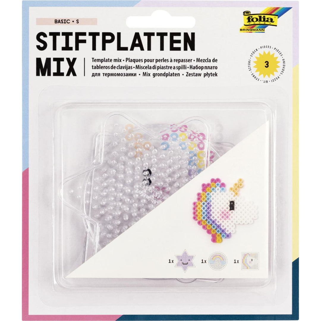 Iron-on Bead Pegboard Set with 3 transparent pegboards each for iron-on beads