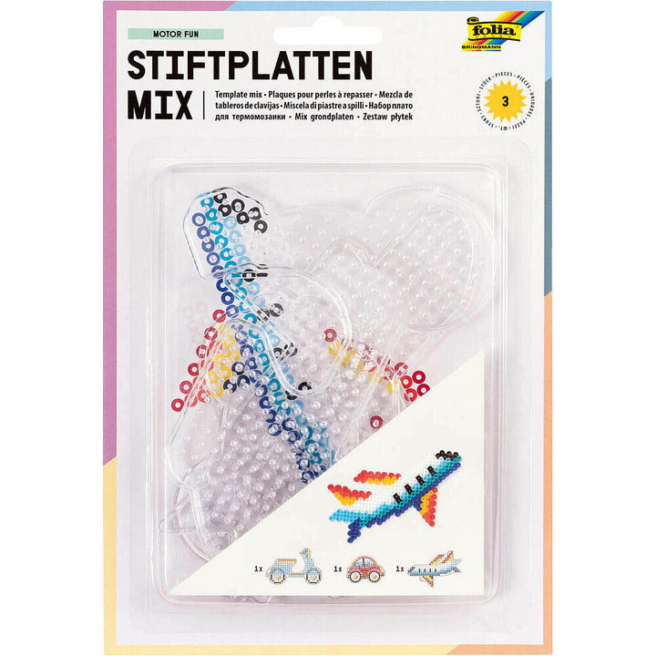 Iron-on Bead Pegboard Set with 3 transparent pegboards each for iron-on beads